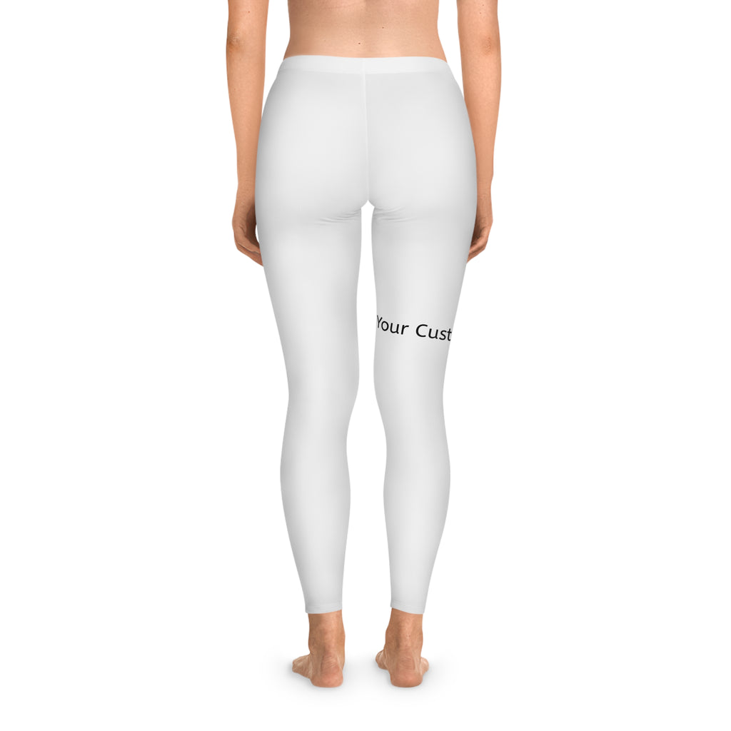 Custom Text White Stretchy Leggings — Personalized All-Over Print