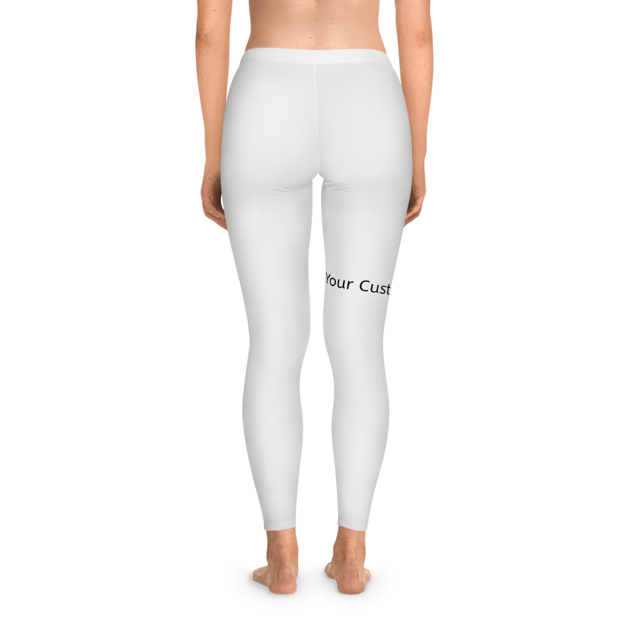 Custom Text White Stretchy Leggings — Personalized All-Over Print