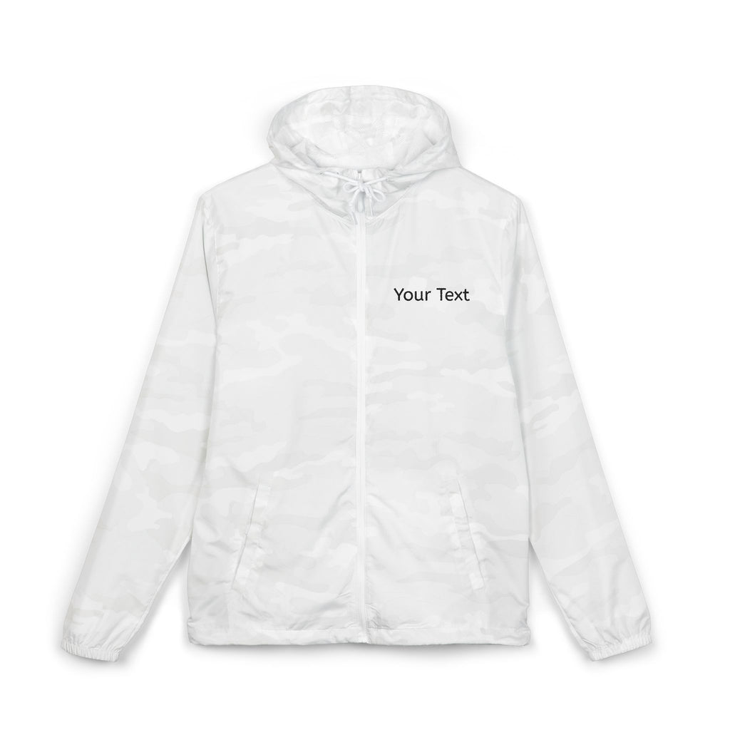 Windbreaker Jacket — Custom 'Your Text' Minimal Chest Print, Lightweight Hooded Outerwear