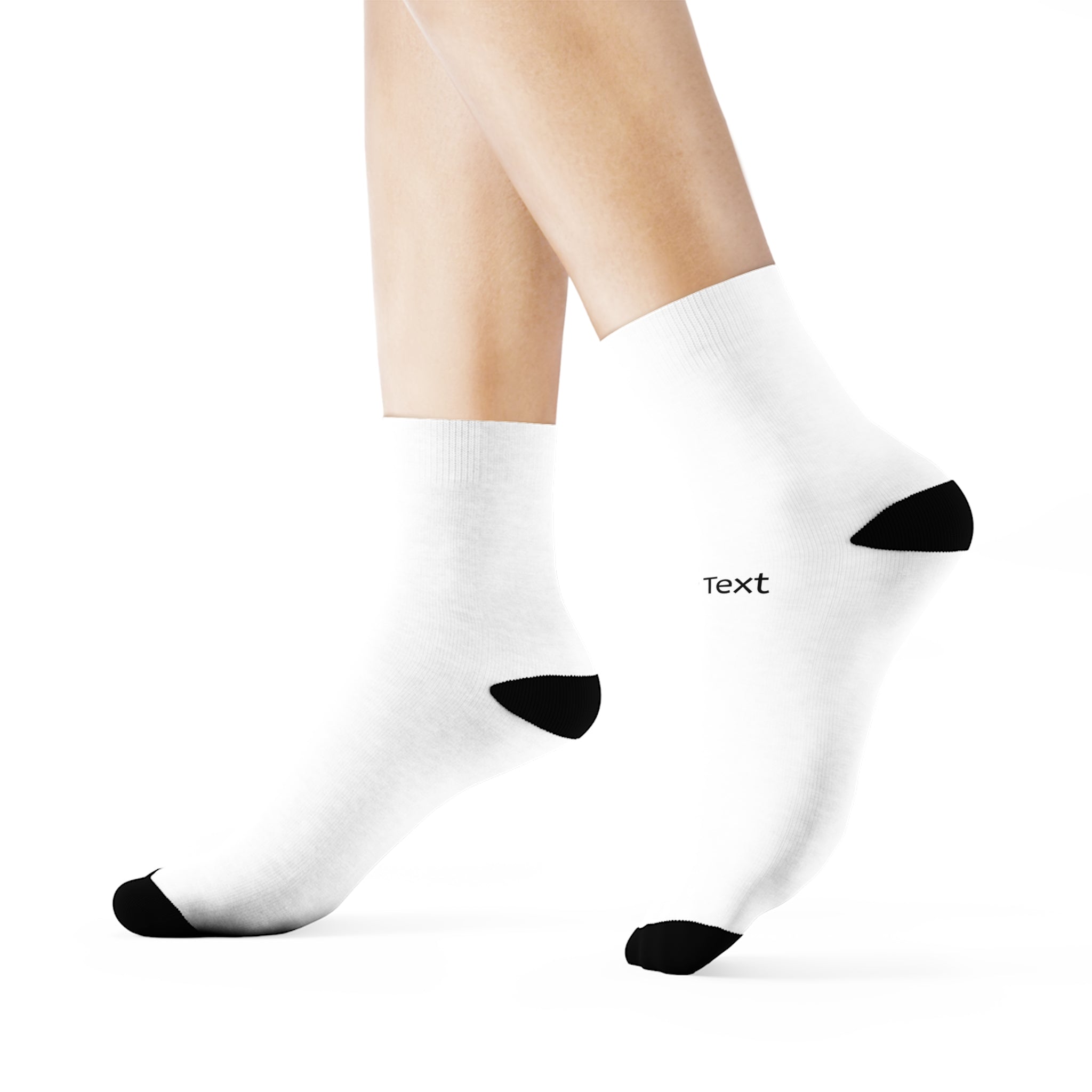 Custom Text Crew Socks — White Socks with Black Heel & Toe