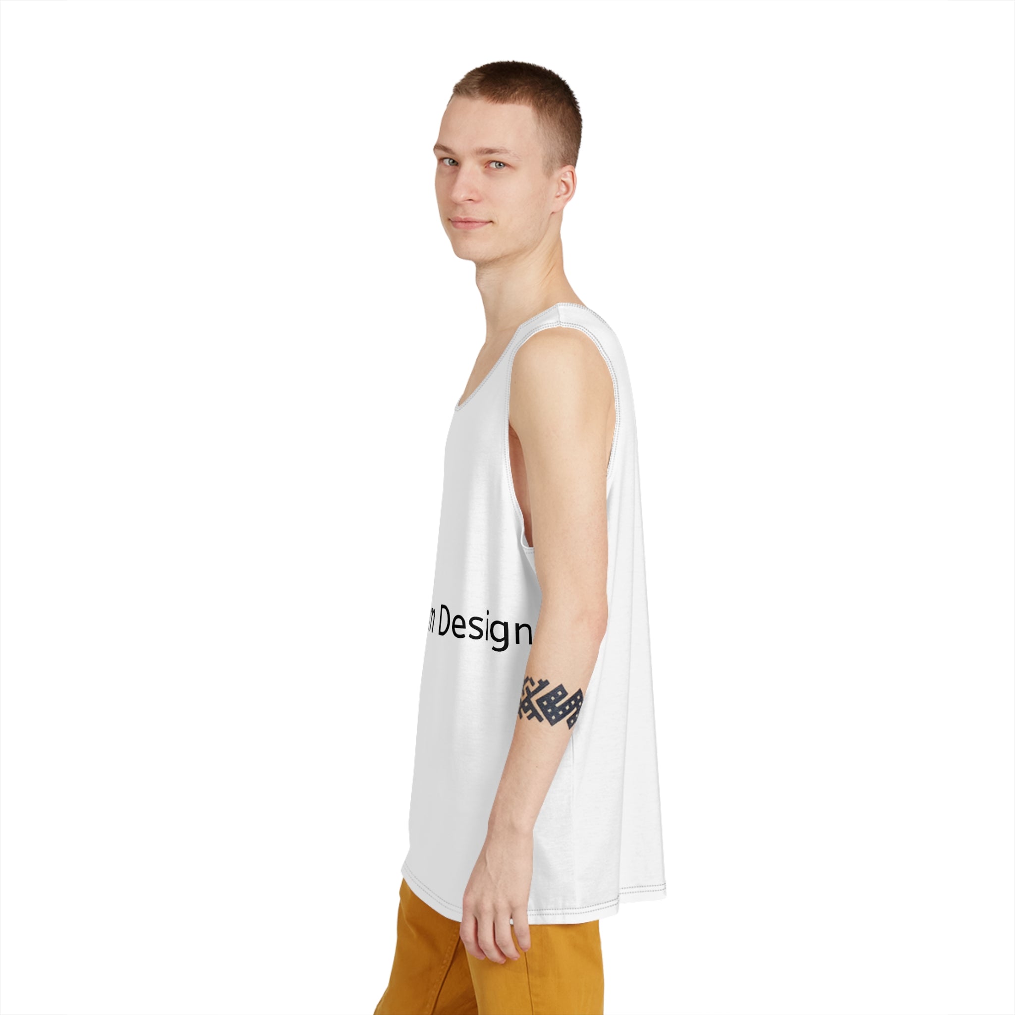 Men's White All-Over Print Tank Top — Minimal Casual Summer Muscle Tee