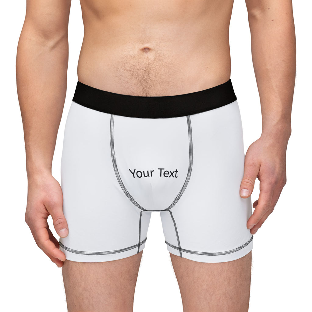 Custom Text Men's Boxer Briefs — Personalized White AOP Underwear