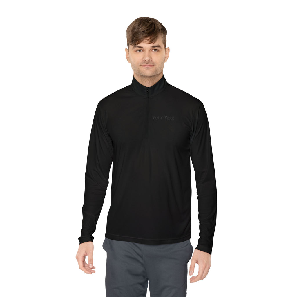 Customizable Quarter-Zip Pullover — Minimal 'Your Text' Chest Logo