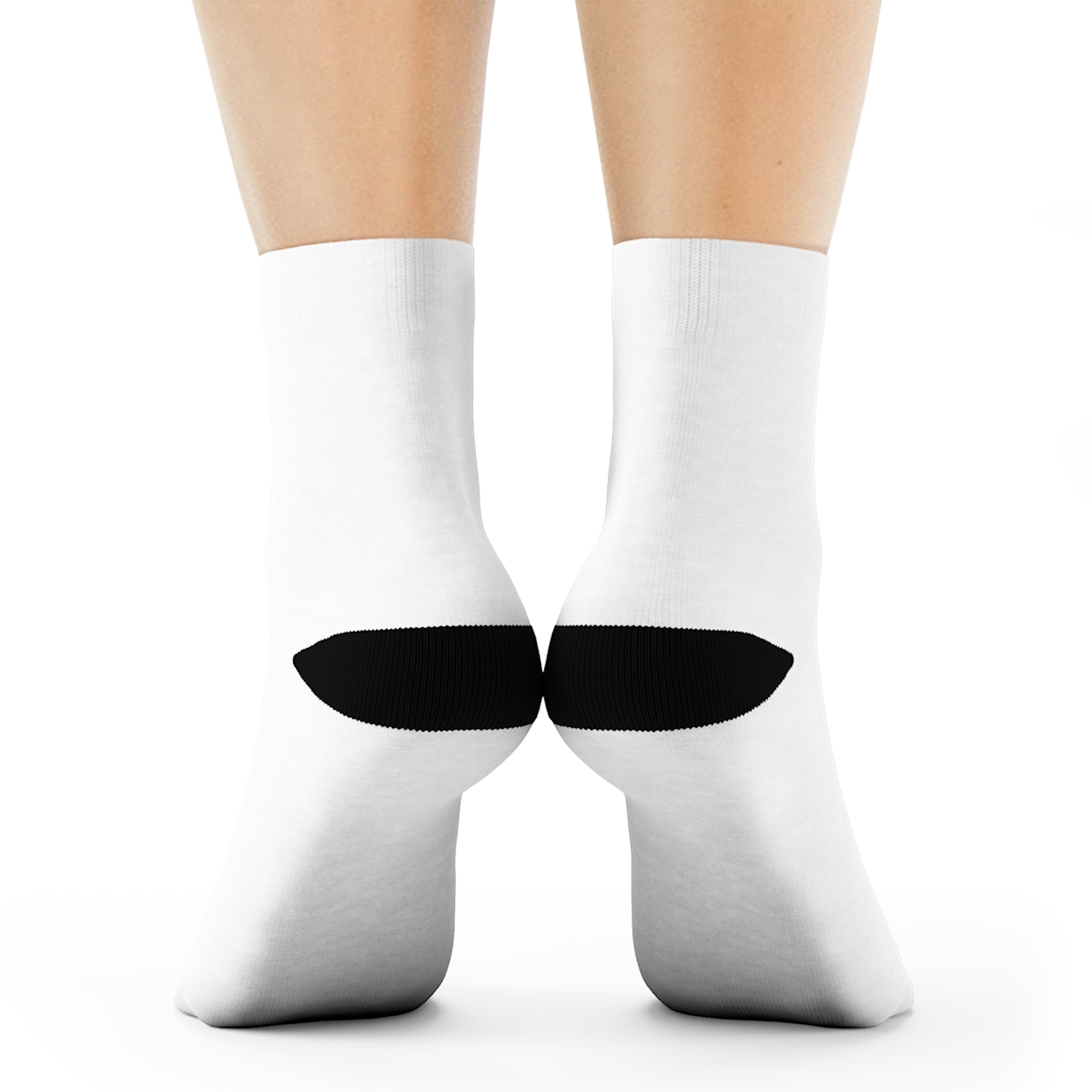 Custom Text Crew Socks — White Socks with Black Heel & Toe