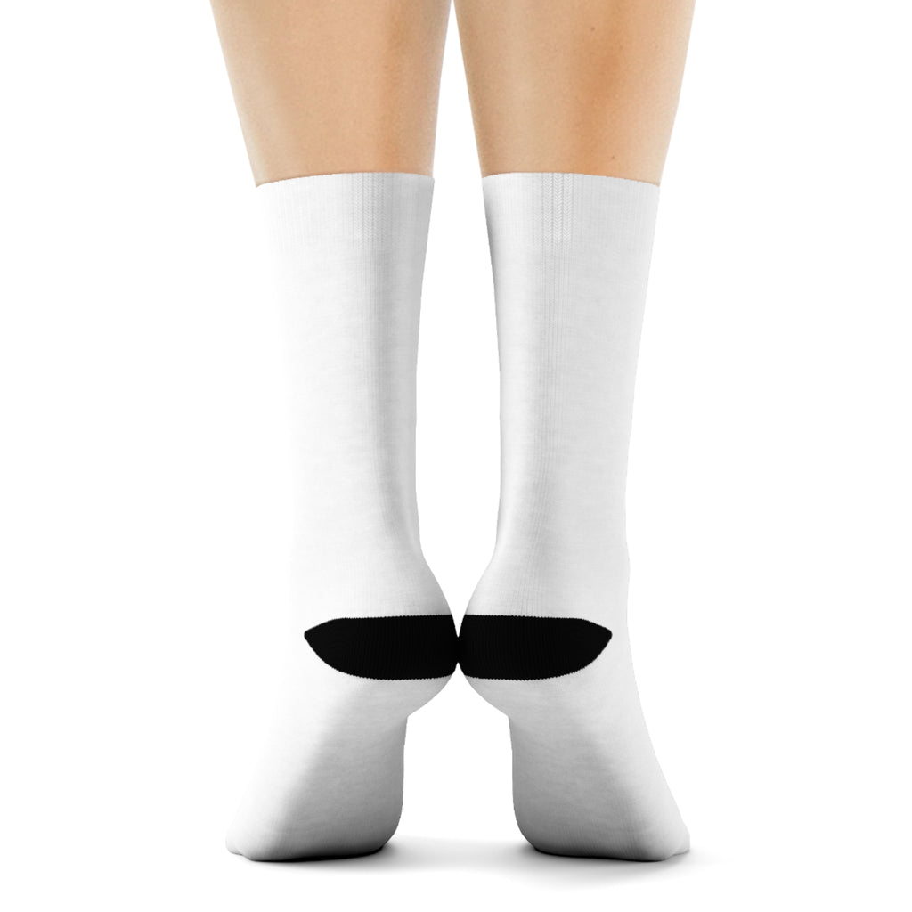 Custom Text Crew Socks — White Socks with Black Heel & Toe