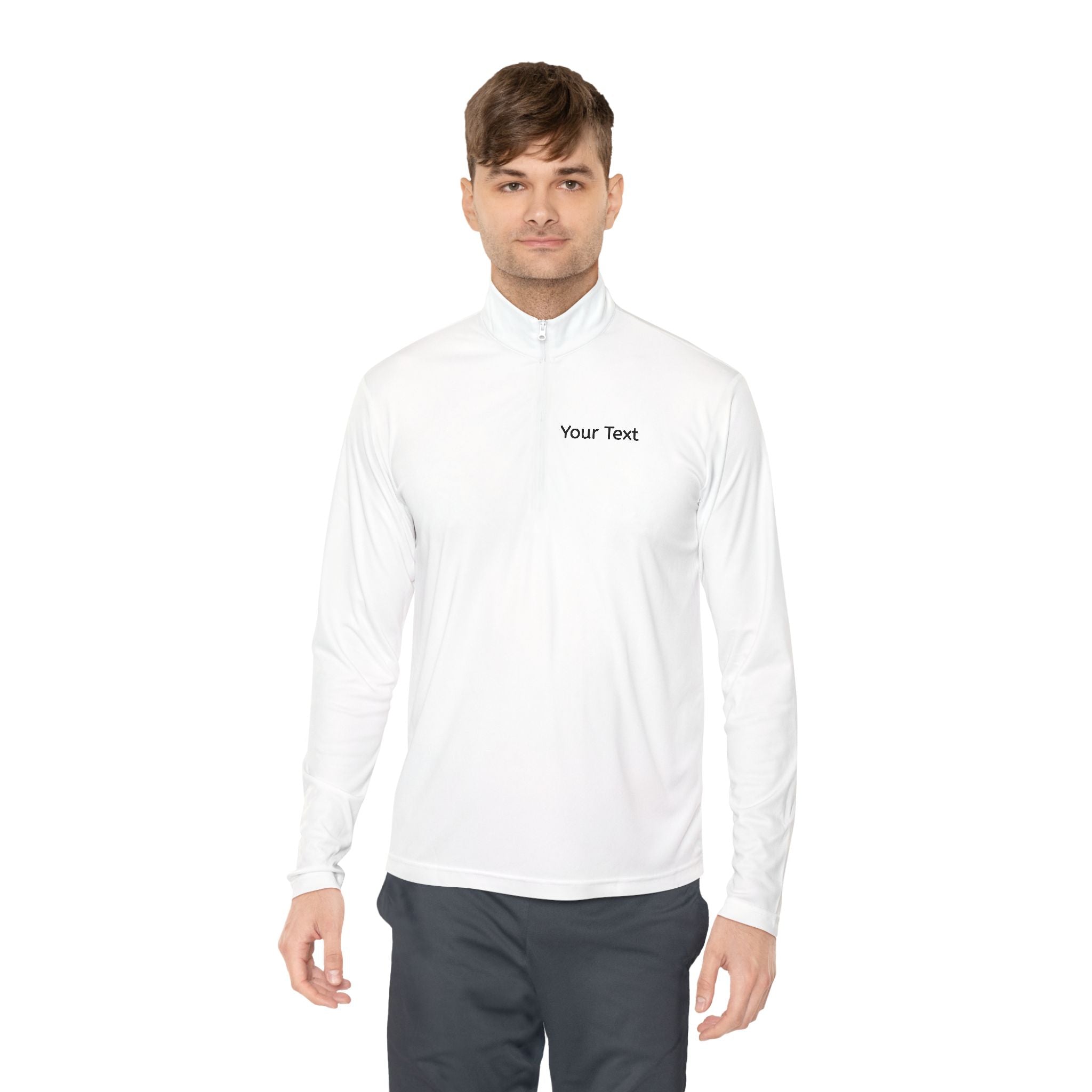 Customizable Quarter-Zip Pullover — Minimal 'Your Text' Chest Logo