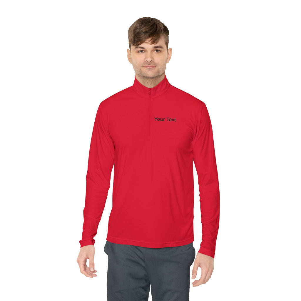 Customizable Quarter-Zip Pullover — Minimal 'Your Text' Chest Logo