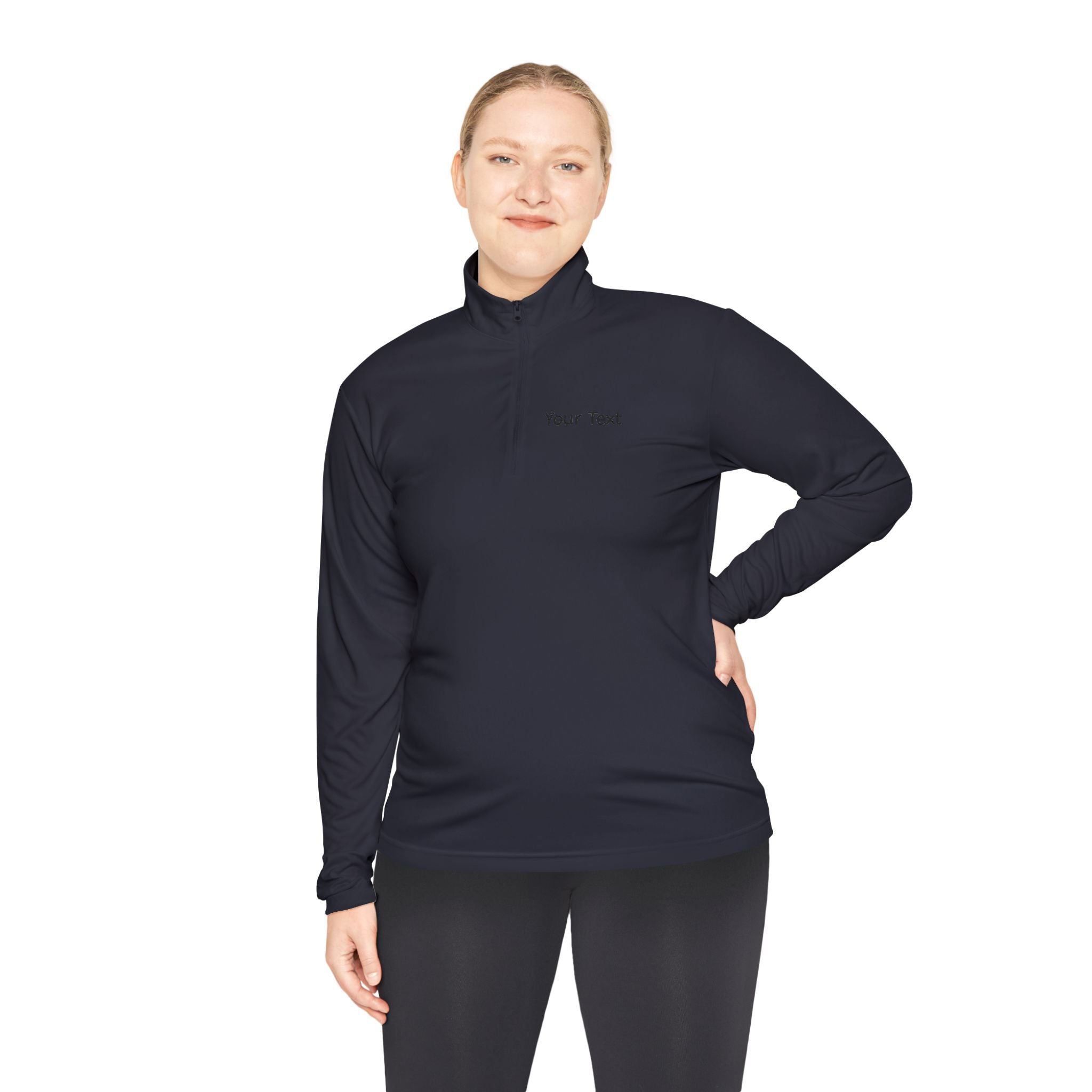 Customizable Quarter-Zip Pullover — Minimal 'Your Text' Chest Logo
