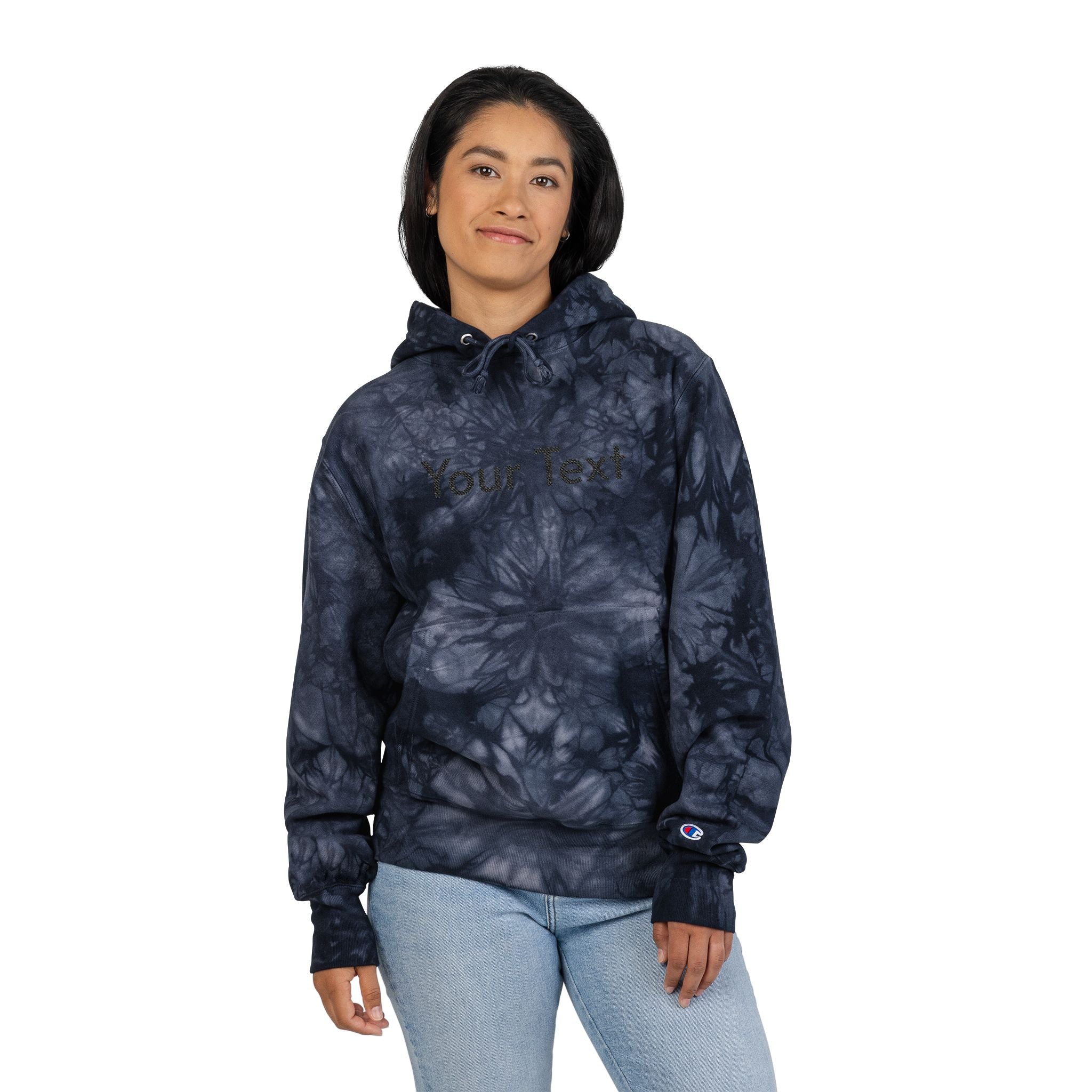 Tie-Dye Embroidered Hoodie — Black Washed Champion Style