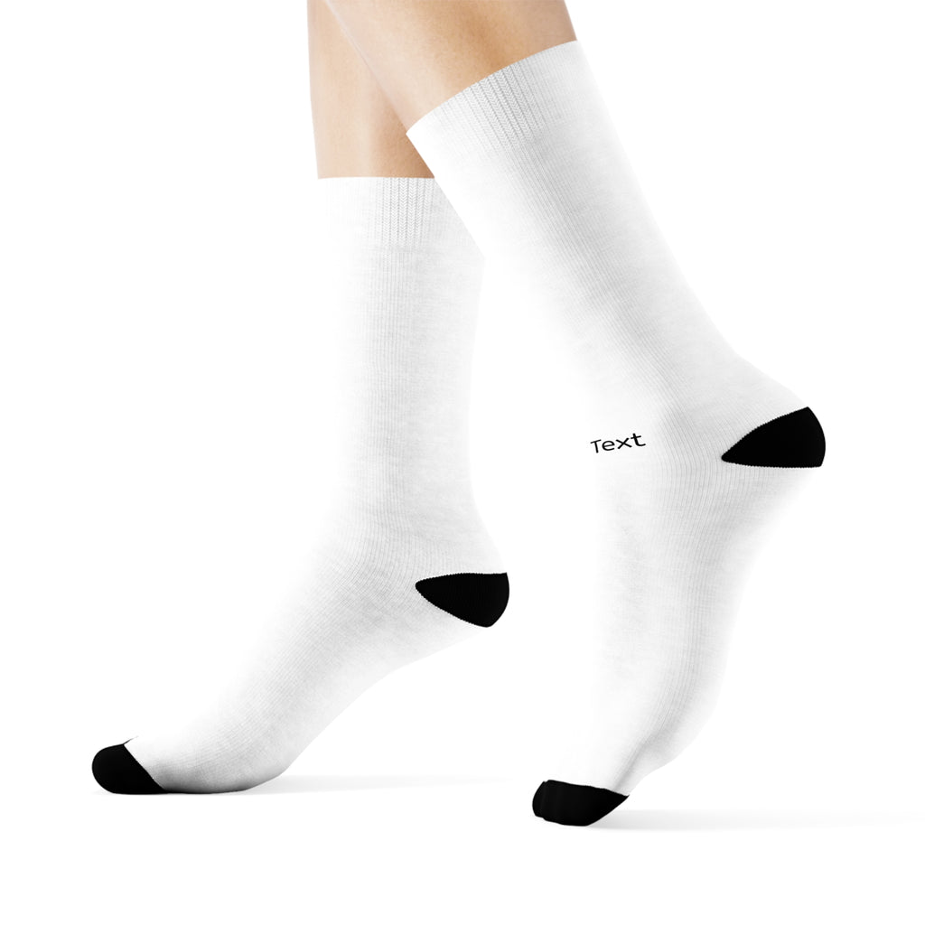 Custom Text Crew Socks — White Socks with Black Heel & Toe