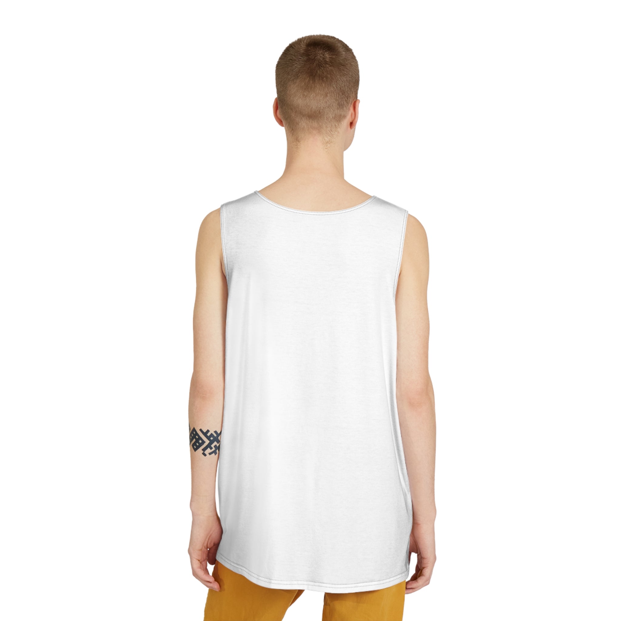 Men's White All-Over Print Tank Top — Minimal Casual Summer Muscle Tee