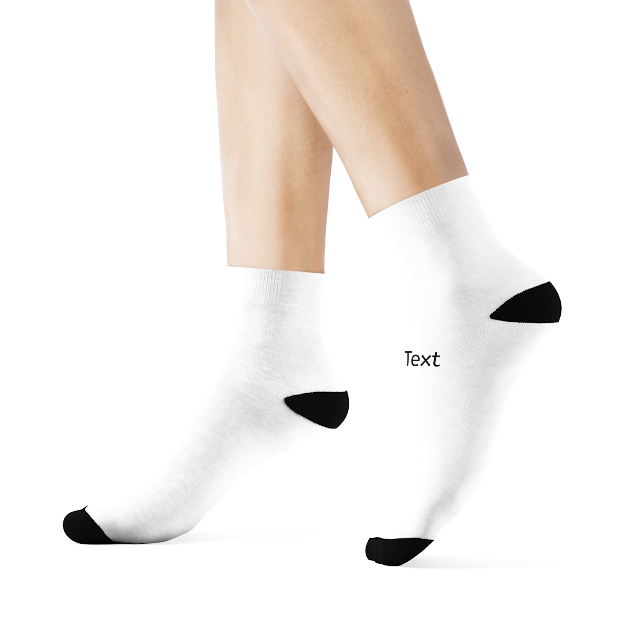 Custom Text Crew Socks — White Socks with Black Heel & Toe