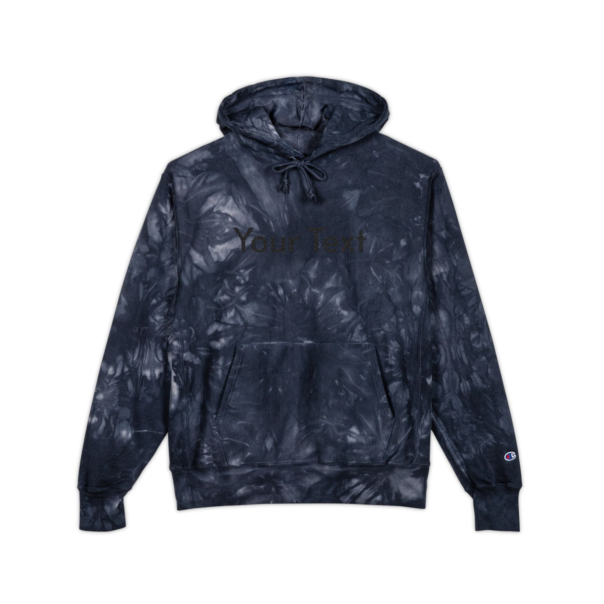 Tie-Dye Embroidered Hoodie — Black Washed Champion Style