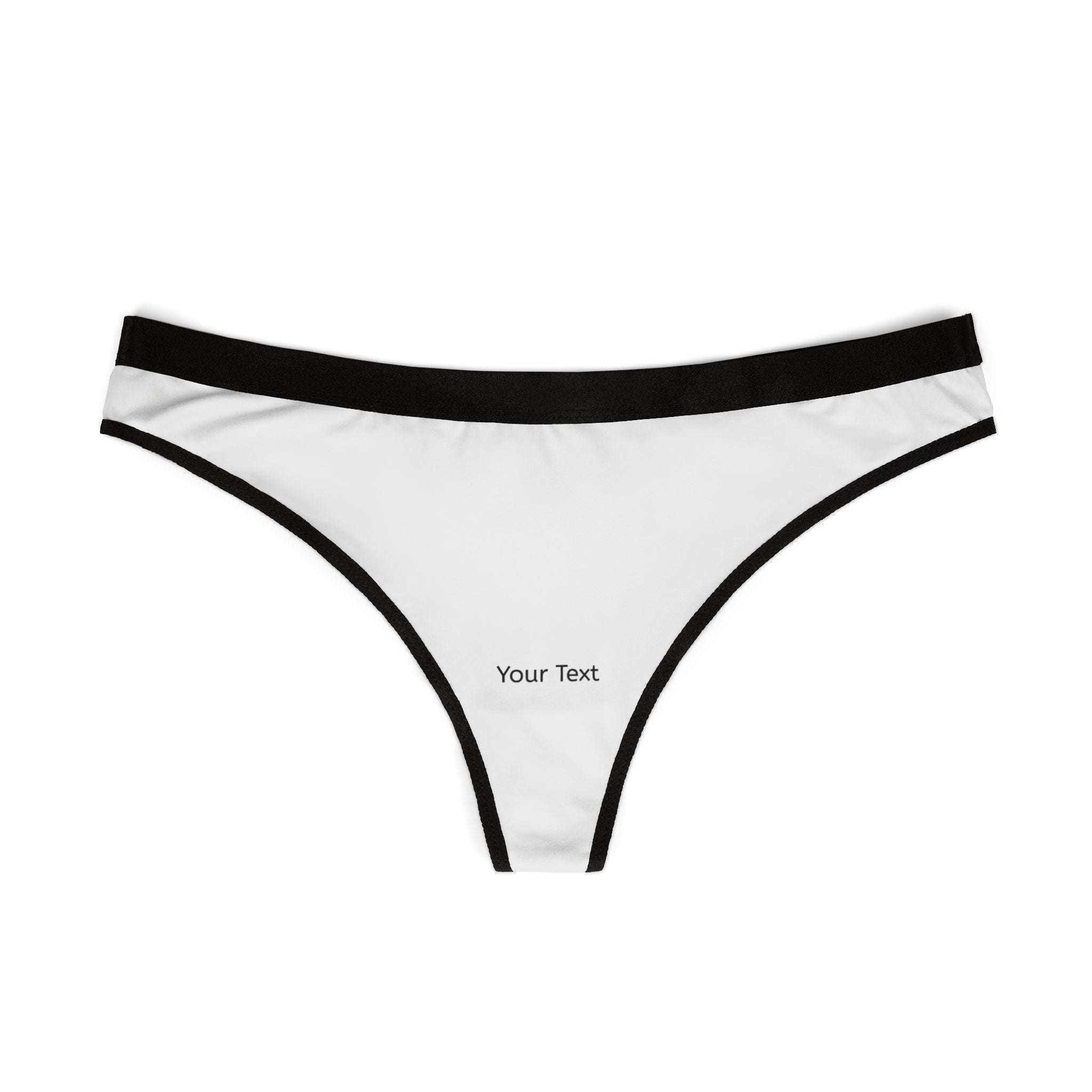 Customizable Women's Thong – White with Black Trim, Personalized Text Option