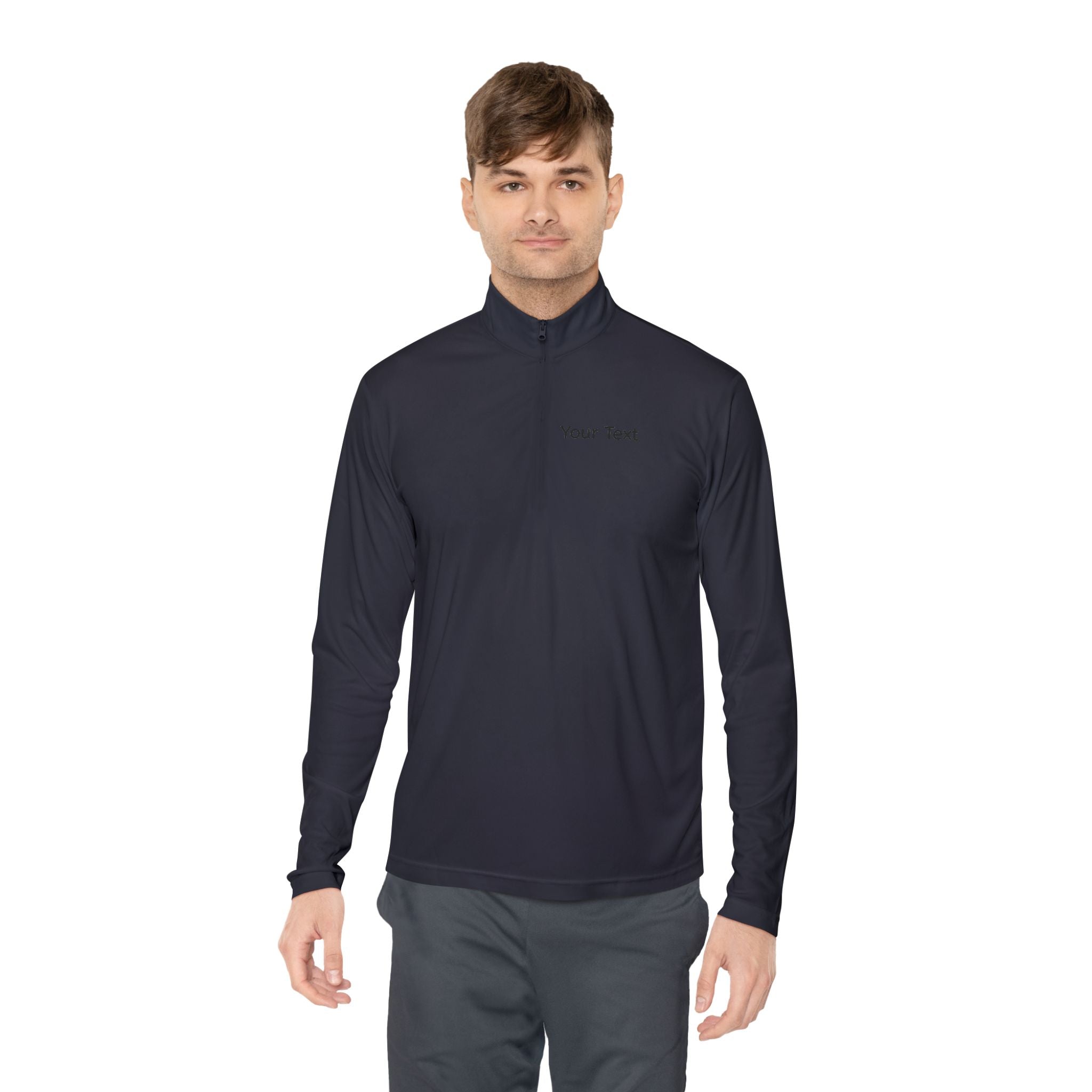 Customizable Quarter-Zip Pullover — Minimal 'Your Text' Chest Logo