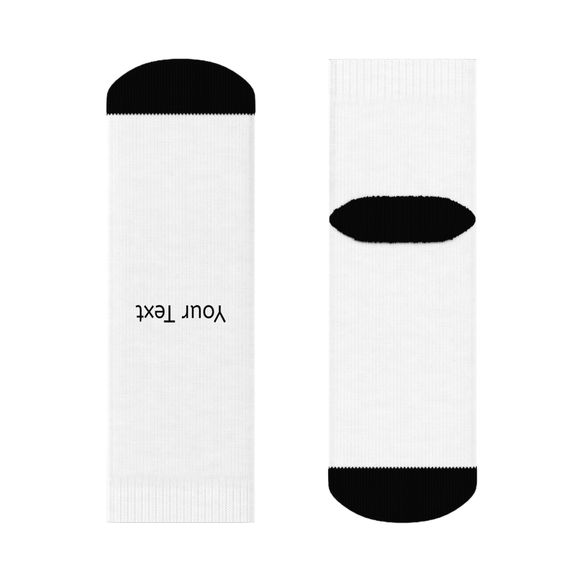 Custom Text Crew Socks — White Socks with Black Heel & Toe