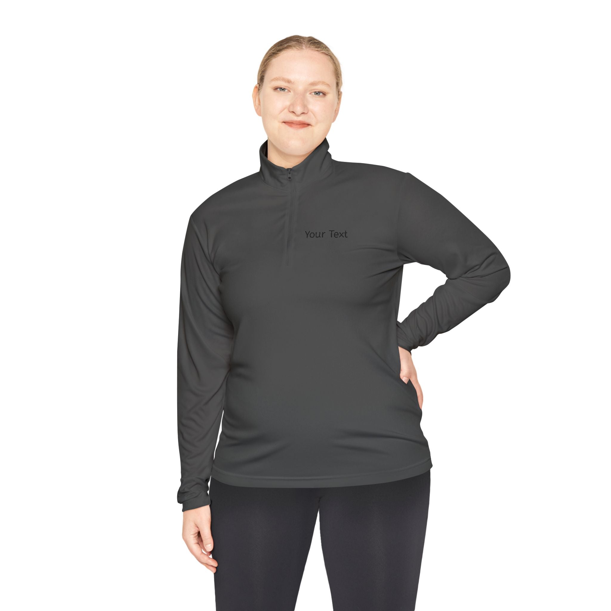 Customizable Quarter-Zip Pullover — Minimal 'Your Text' Chest Logo
