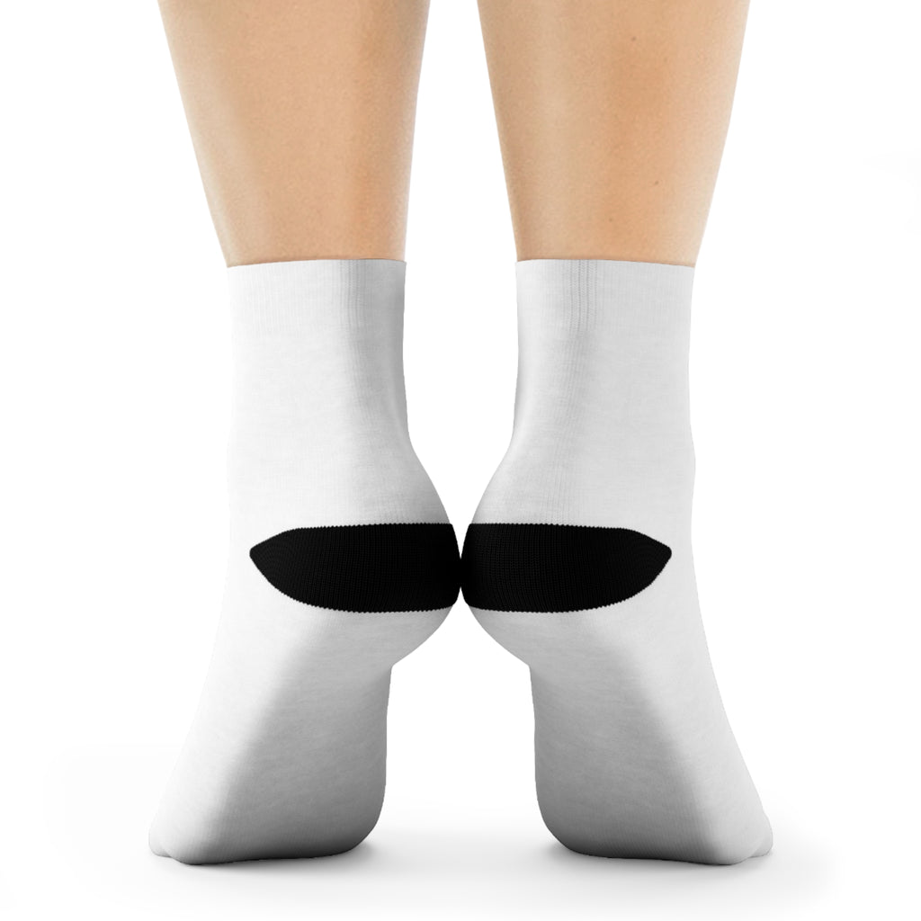 Custom Text Crew Socks — White Socks with Black Heel & Toe