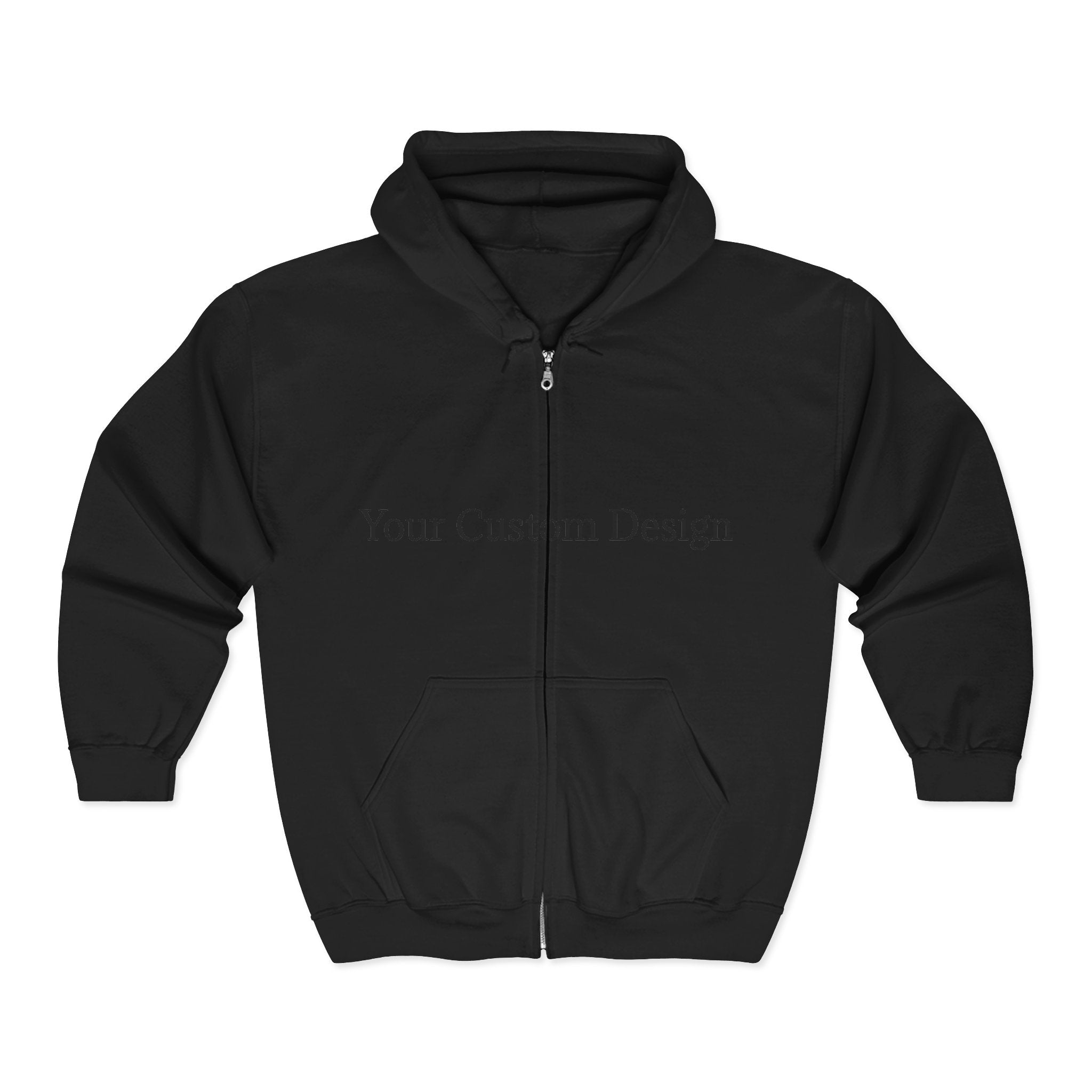 Black Full-Zip Hoodie — Classic Unisex Zip-Up Sweatshirt