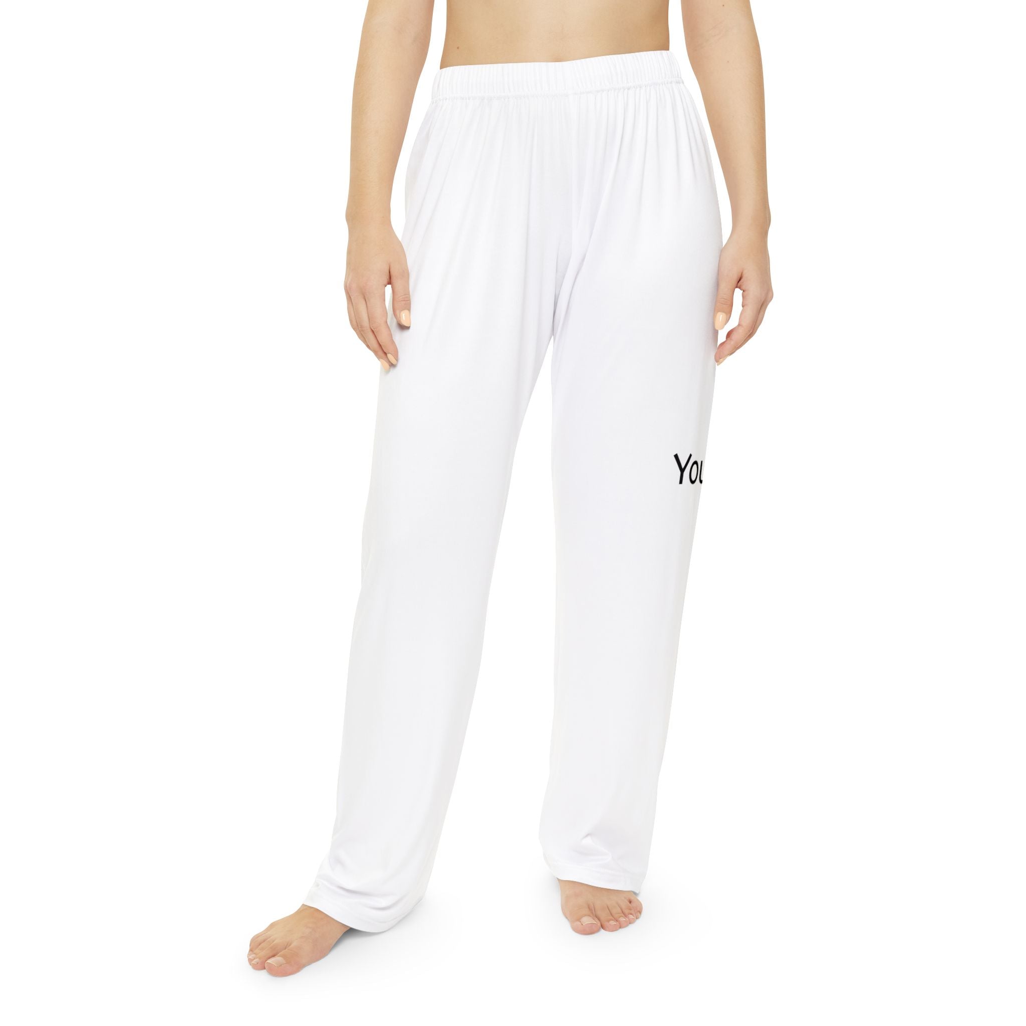 Women's White Personalized Pajama Pants — Custom Text Sleep Lounge Pants