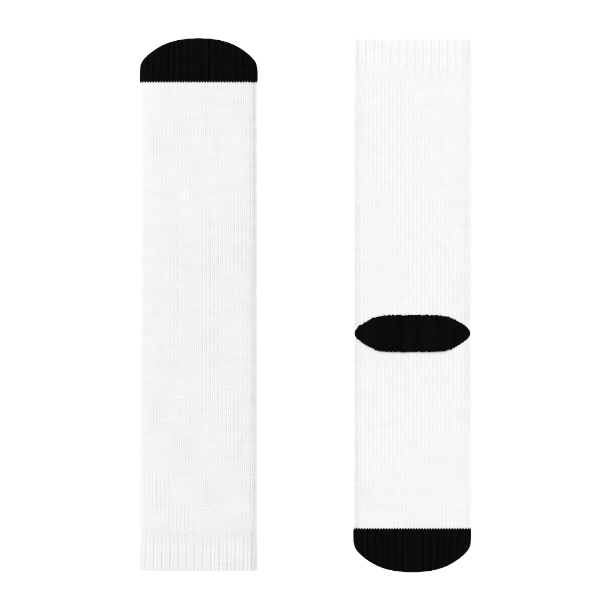 Custom Text Crew Socks — White Socks with Black Heel & Toe