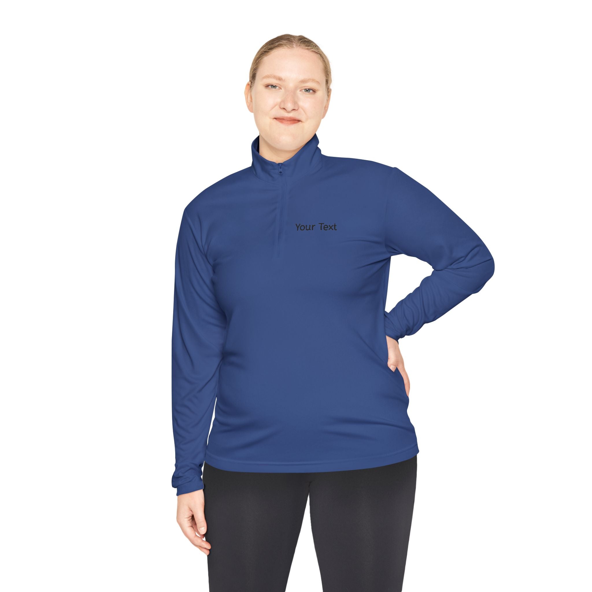 Customizable Quarter-Zip Pullover — Minimal 'Your Text' Chest Logo