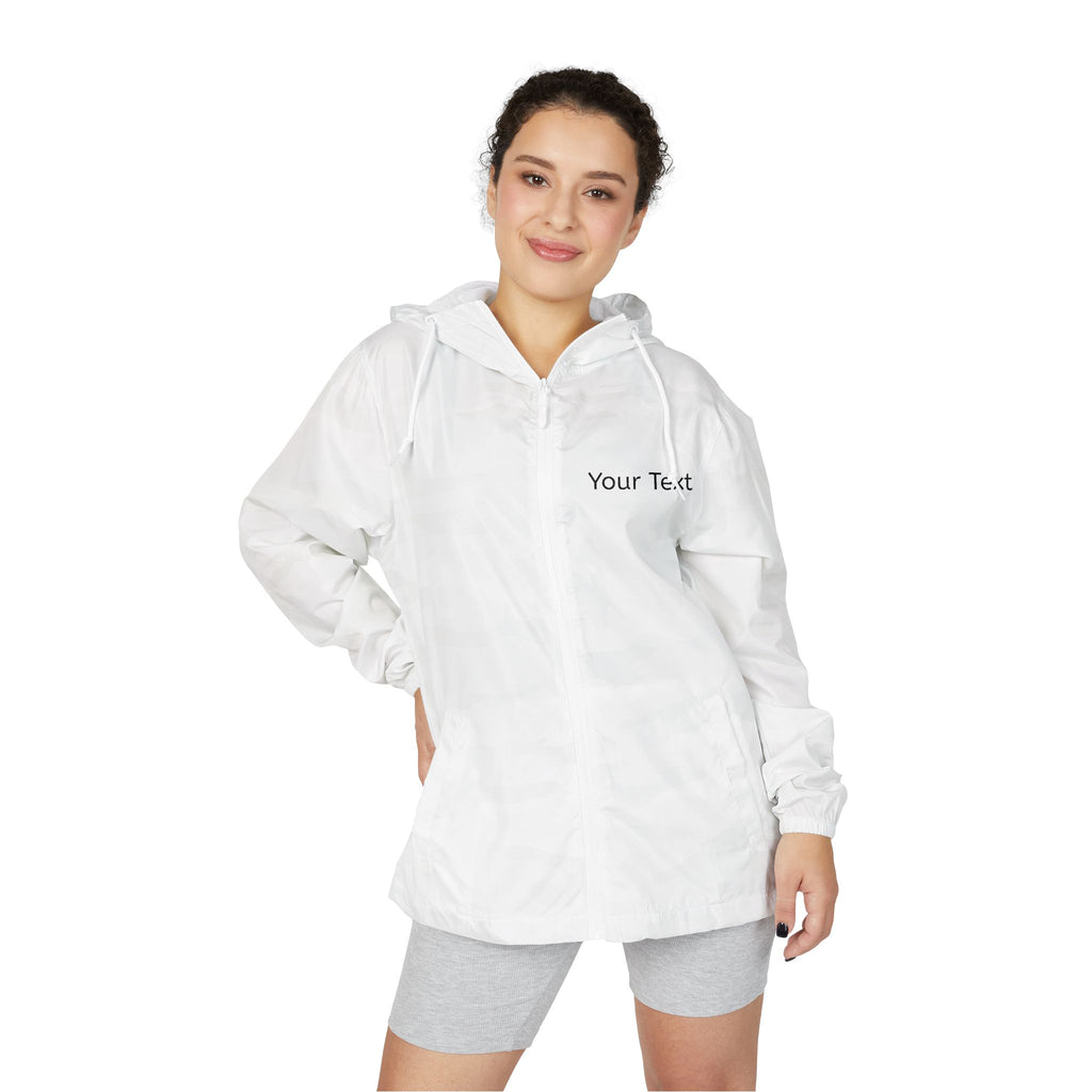 Windbreaker Jacket — Custom 'Your Text' Minimal Chest Print, Lightweight Hooded Outerwear