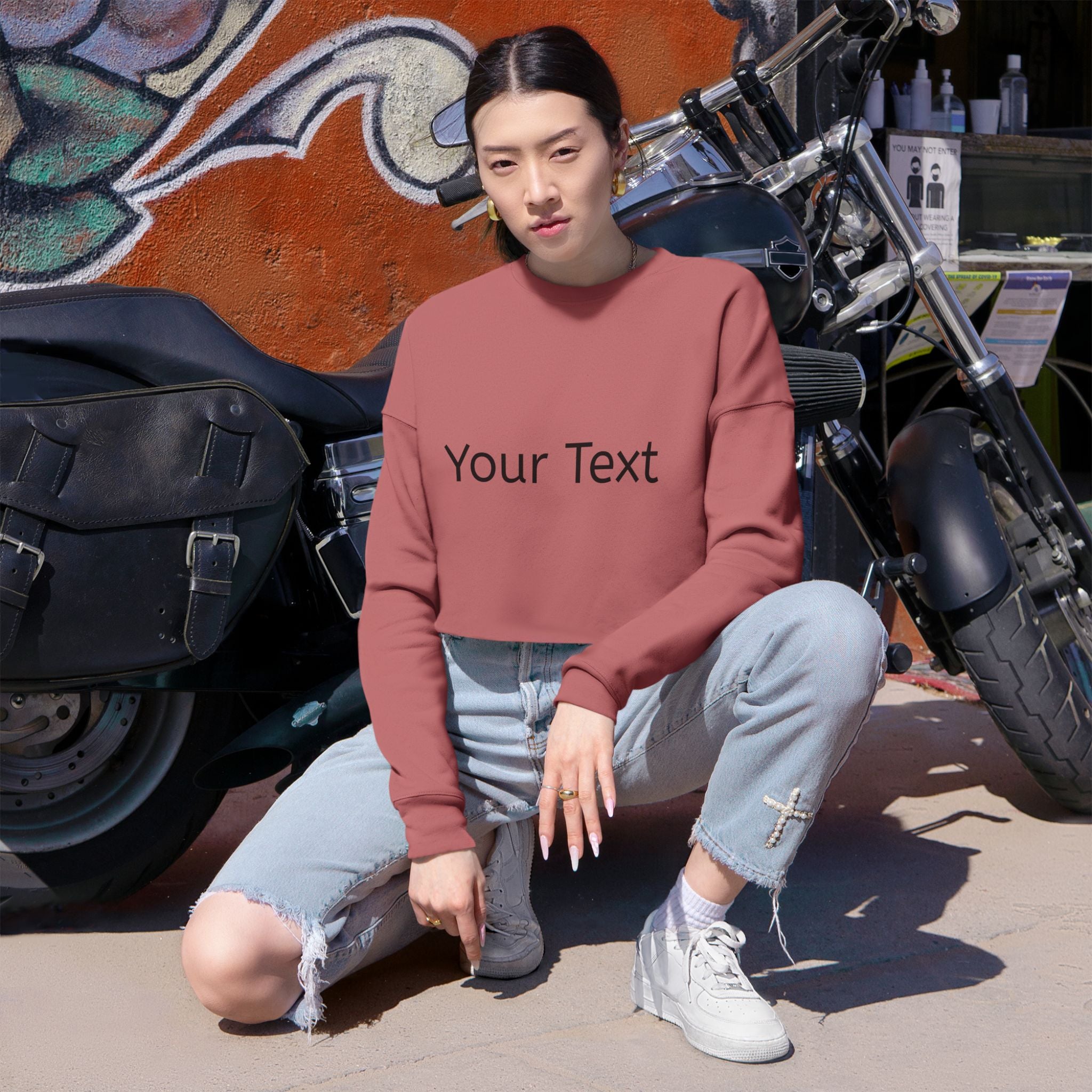 Custom Women's Cropped Sweatshirt - Personalized 'Your Text' Cozy Crop Top
