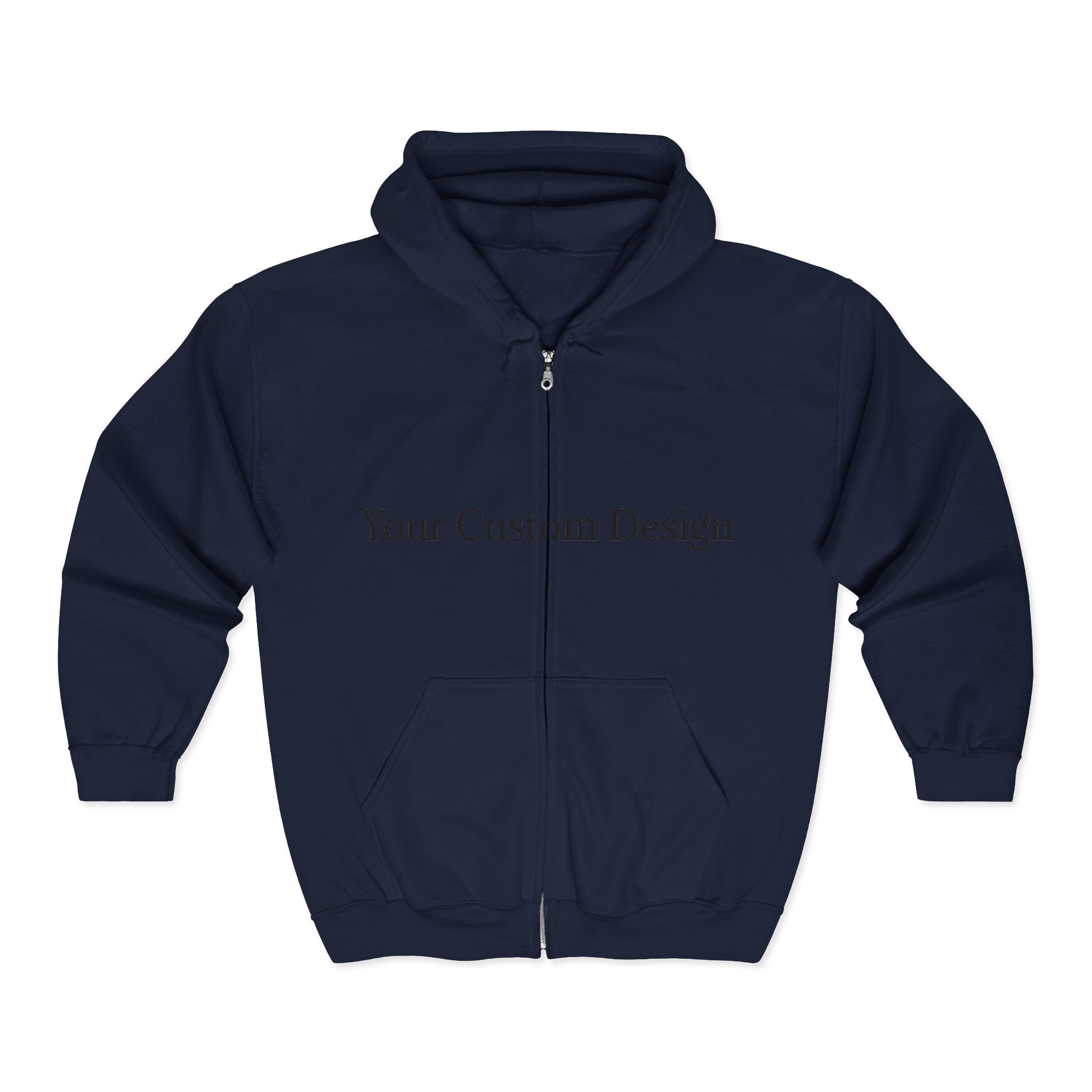 Black Full-Zip Hoodie — Classic Unisex Zip-Up Sweatshirt