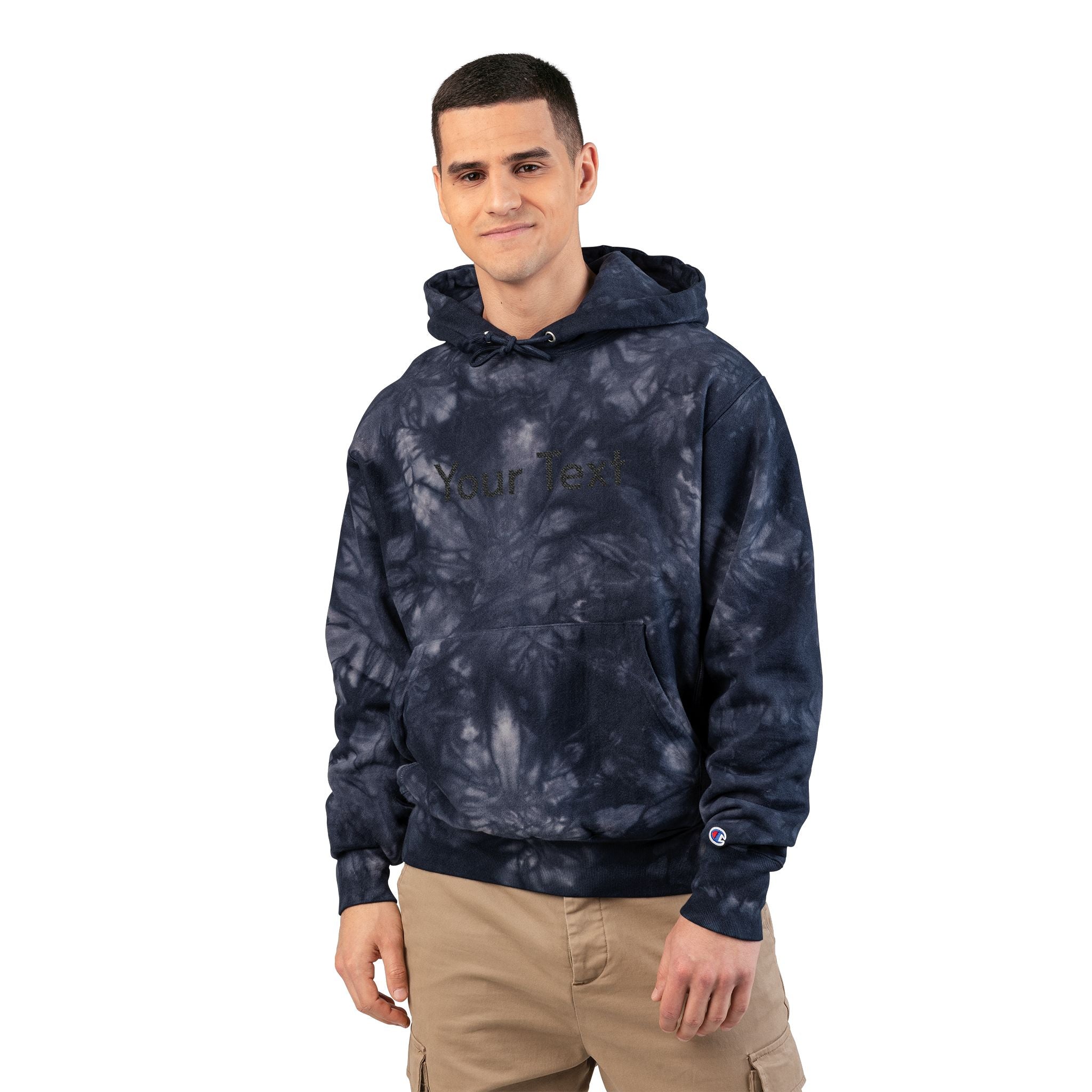Tie-Dye Embroidered Hoodie — Black Washed Champion Style