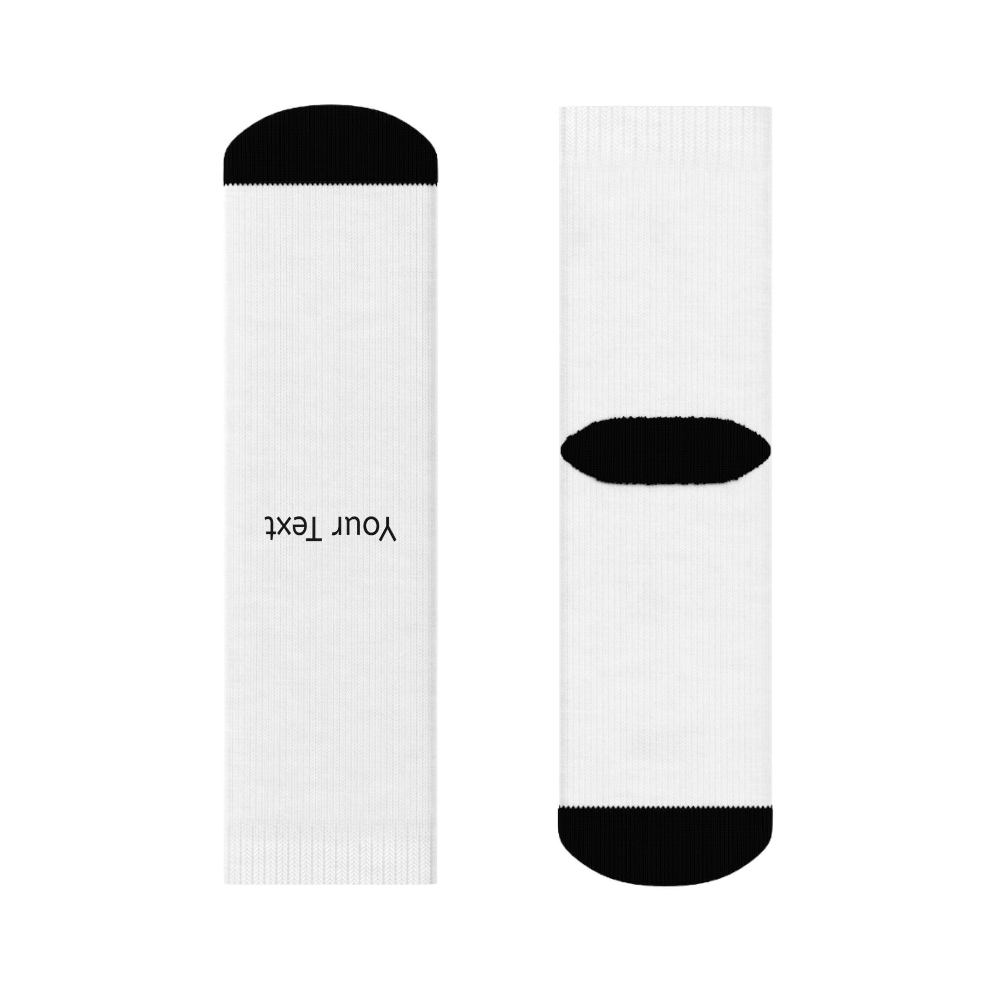 Custom Text Crew Socks — White Socks with Black Heel & Toe